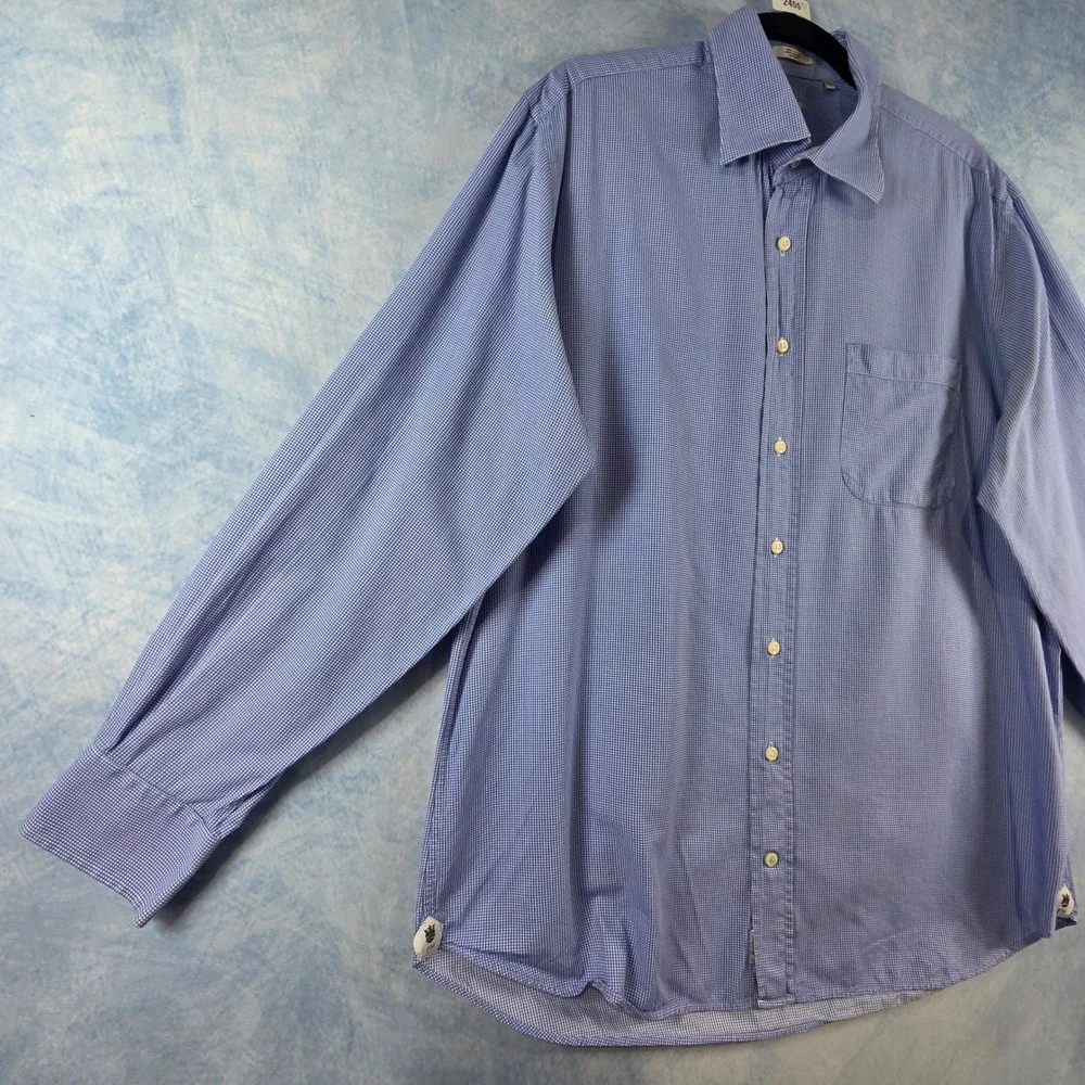 Peter Millar Mens Blue Gingham Cotton Button Down Shirt Large 16.5 2455‎
